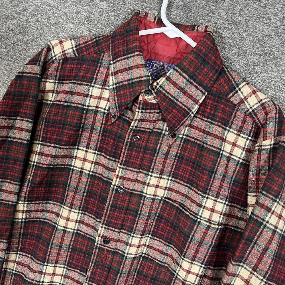 Vintage Pendleton‎ Shirt Mens Large Red Plaid Wool Flannel Lined Button Up USA
